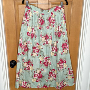 Talbots Floral Midi Skirt Vtg M Blue Pink Pleated Cotton Cottagecore Tradwife